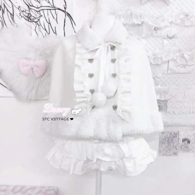 디어마이러브 디마럽 화이트 퍼 케이프 판쵸 하트 큐빅 stc 진리 핑크