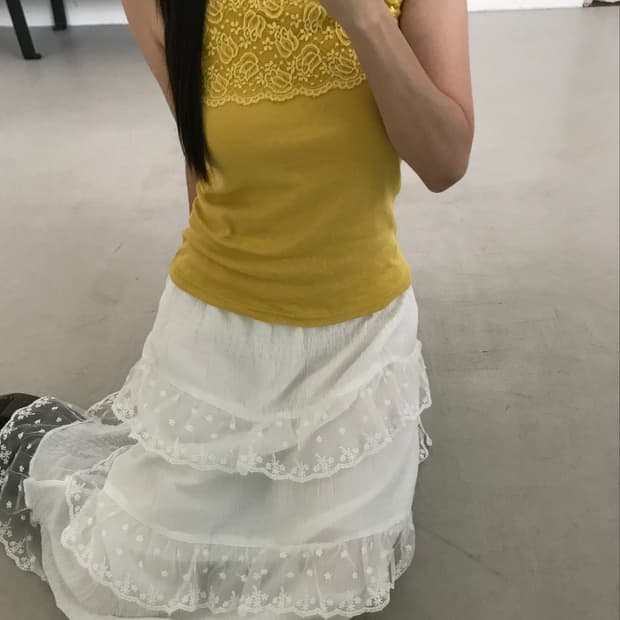 vintage yellow lace sleeveless