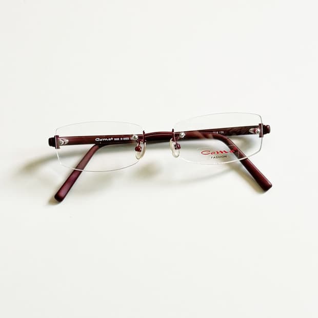 CAMO FASHION 무테 스퀘어 버건디 메탈 빈티지 안경