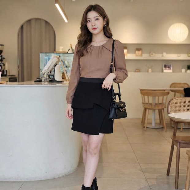 온앤온(on & on) 배색 레이어드 셔링 원피스