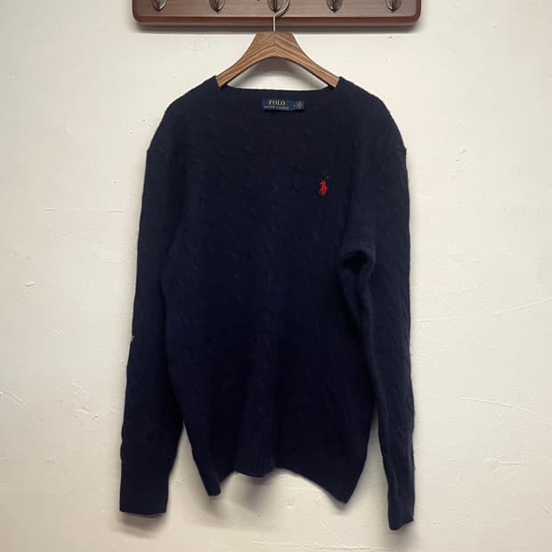 폴로 랄프로렌 울-캐시미어 네이비 케이블 니트  