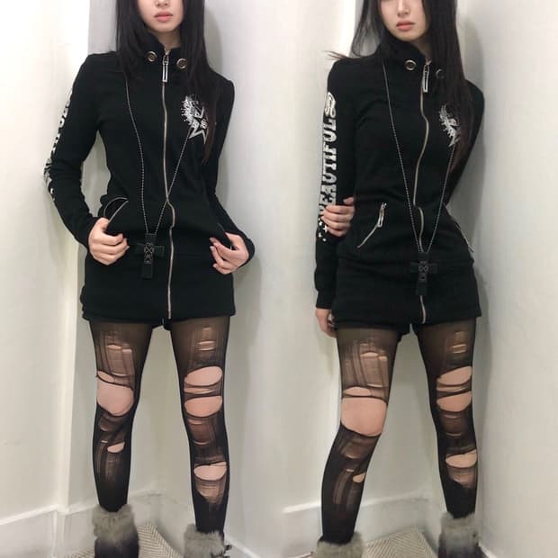punk lettering zip-up one piece