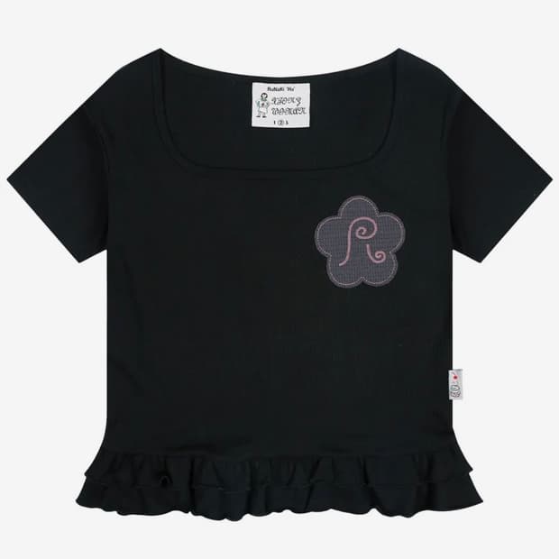 루나키후 엑스톤즈 우먼프릴 레이어드 스퀘어넥 숏슬리브 (BLACK)