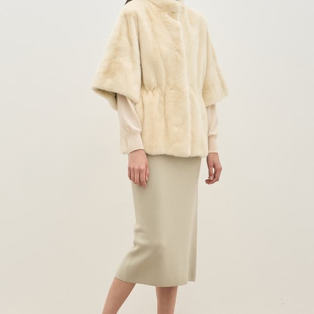 (한섬) 더캐시미어 하프슬리브 밍크 자켓 66