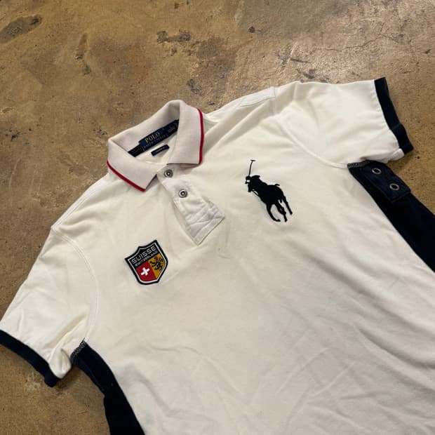 폴로 랄프로렌 스위스 흰검 빅포니 카라 반팔 티