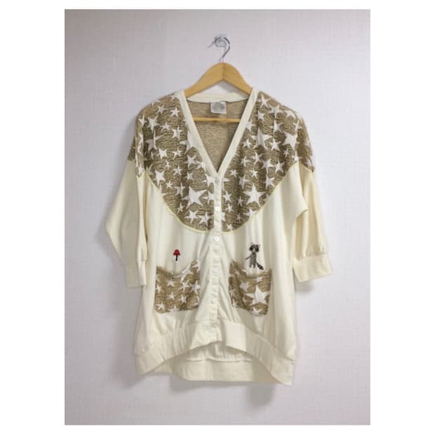 Scolar 스칼라 베이지 별 무늬 7부소매 가디건