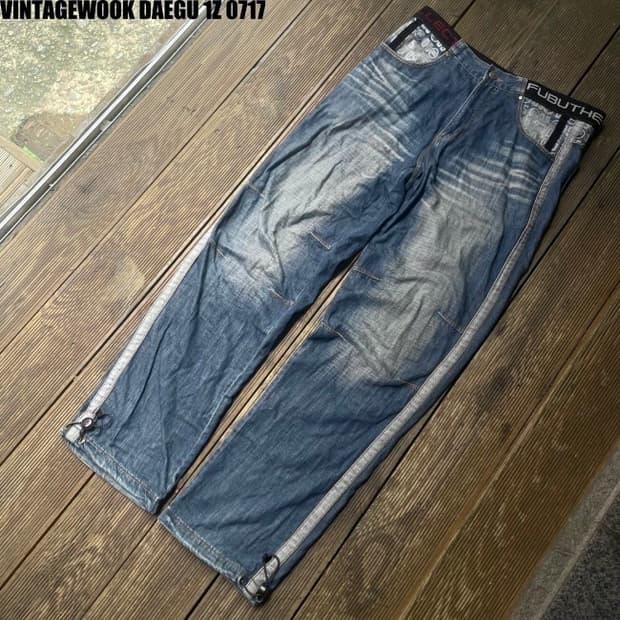 후부 워싱 스트링 청바지 33