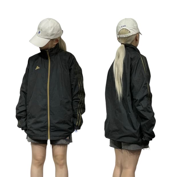 아디다스 블랙 바람막이 골드 삼선 오버핏 트랙 자켓 XL
