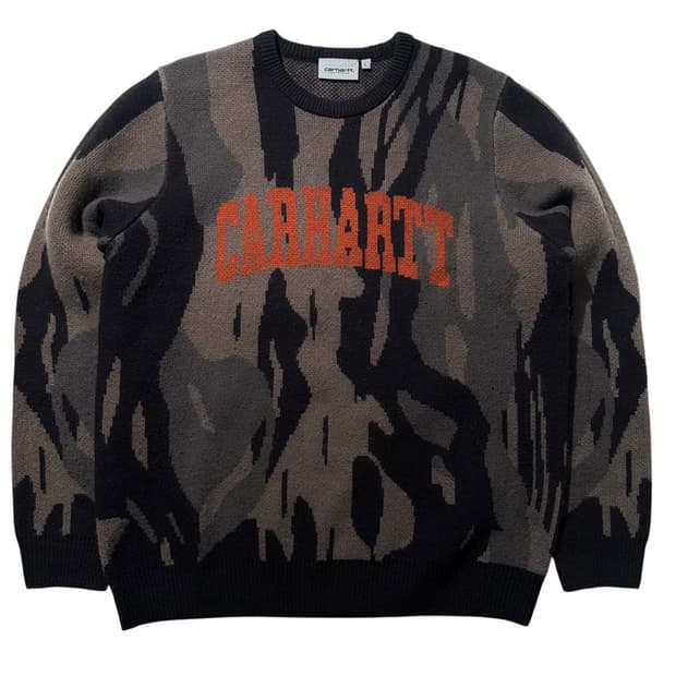 칼하트 아치로고 카모 라운드 니트