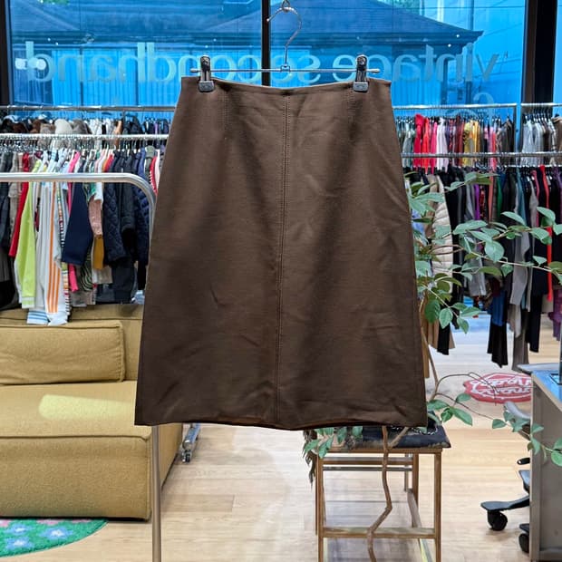 프라다 브라운 울 미디스커트