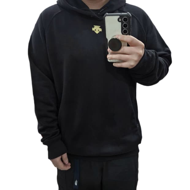 105) 데상트 센터로고 폴리에스터 후드티