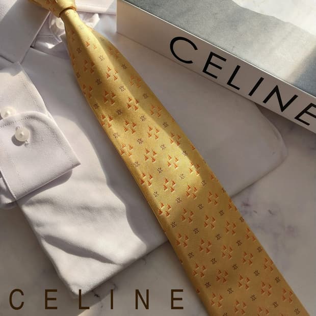 셀린느 실크 옐로우 트리오페&요트 넥타이 9.1cm A+등급 K1556
