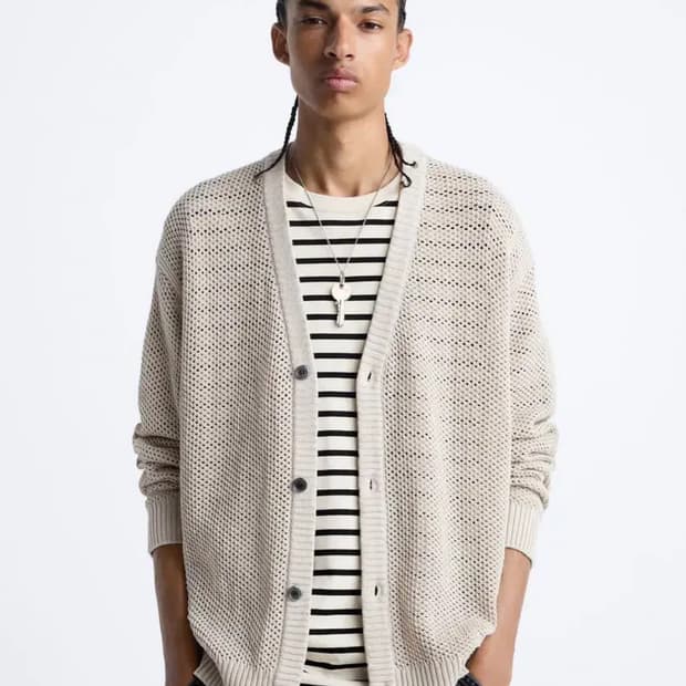 자라 텍스쳐드 크로켓 메쉬 가디건 Sand Brown L