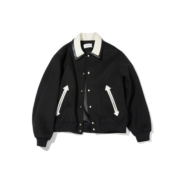 [L] 키뮤어 레더 배색 서플러스 울 카라 블루종 블랙