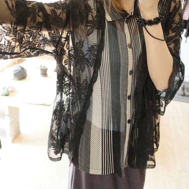 Black flower see-through cardigan 