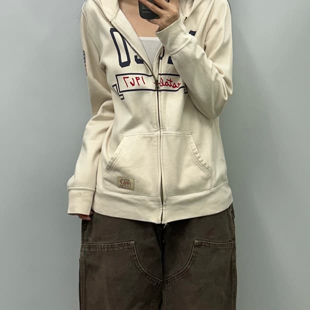 폴로 랄프로렌 성조기 아이보리 후드집업