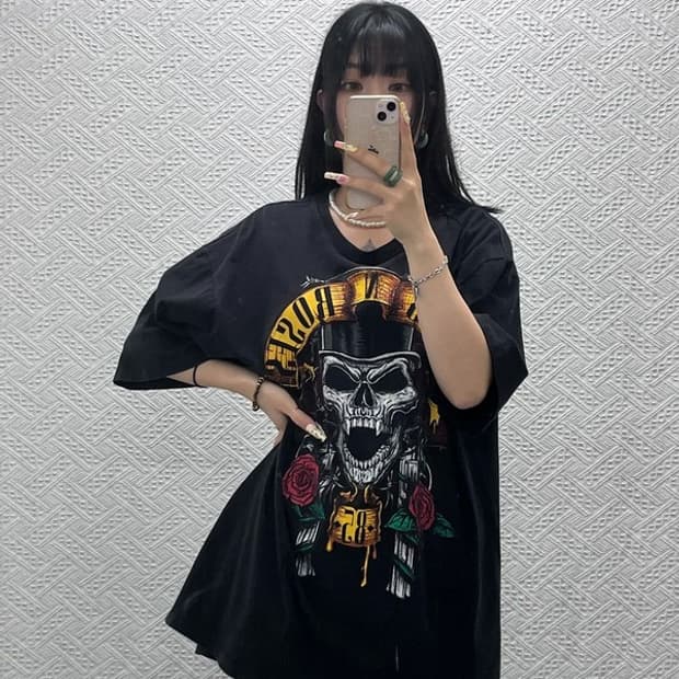 건스앤로지스 빈티지 스트릿 락펑크 스컬플라워 반팔티 XXL C13937