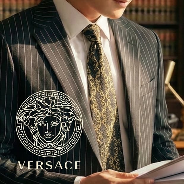 베르사체 실크 블랙 골드 패턴 넥타이 9.3cm A+~A등급 K2512
