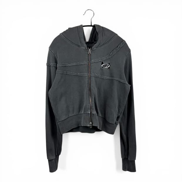 (F) 오드스튜디오 크롭 후드집업 차콜