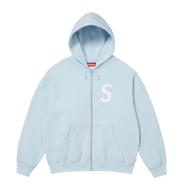 슈프림 S 로고 집업 후드 스웨트셔츠 라이트 블루 - 25FW