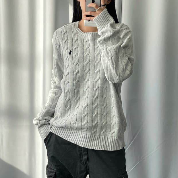 폴로 랄프로렌 루즈핏 신형 라이트그레이 케이블 니트  