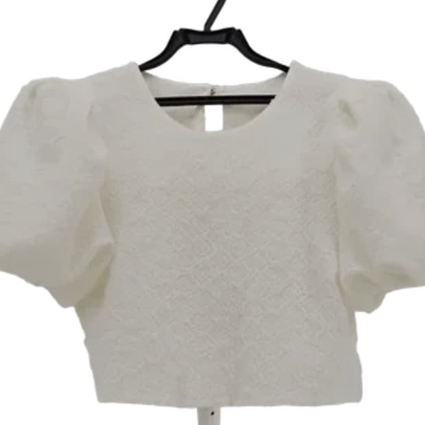 볼륨 퍼프소매 크롭 레이스 블라우스