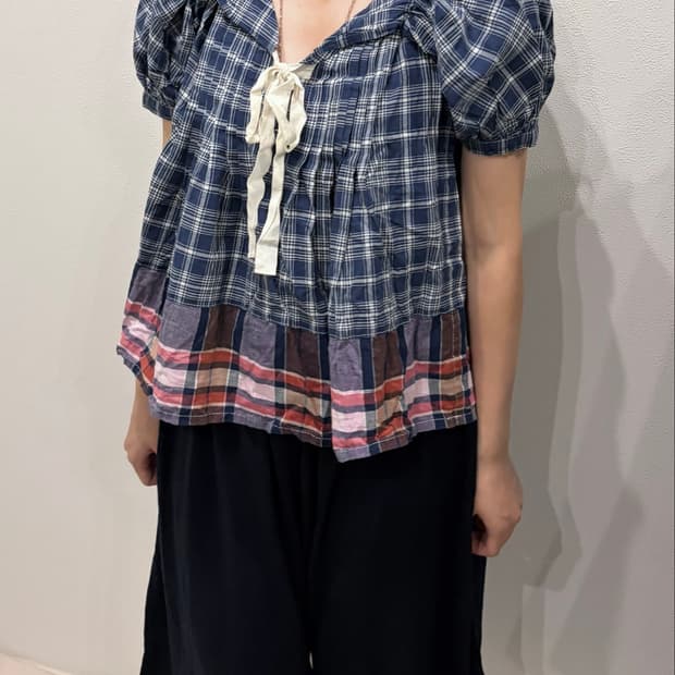 꼼데가르송 11ss 멀티 체크 퍼프 슬리브 셔츠