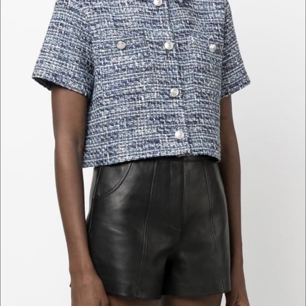 MAJE 마쥬 블루 트위드 크롭 반팔 자켓  1사이즈
