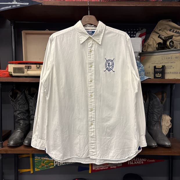 90s 폴로 랄프로렌 클래식핏 골프클럽 크레스트 버튼다운 셔츠 N1091