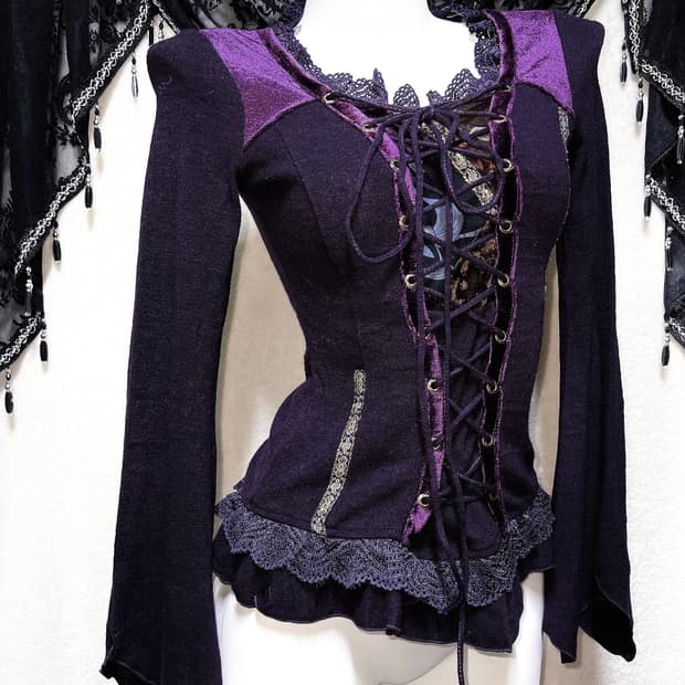 오즈온 ozzon 오리엔탈 고스펑크 중티 레이스업 코르셋 니트 핀터 고딕