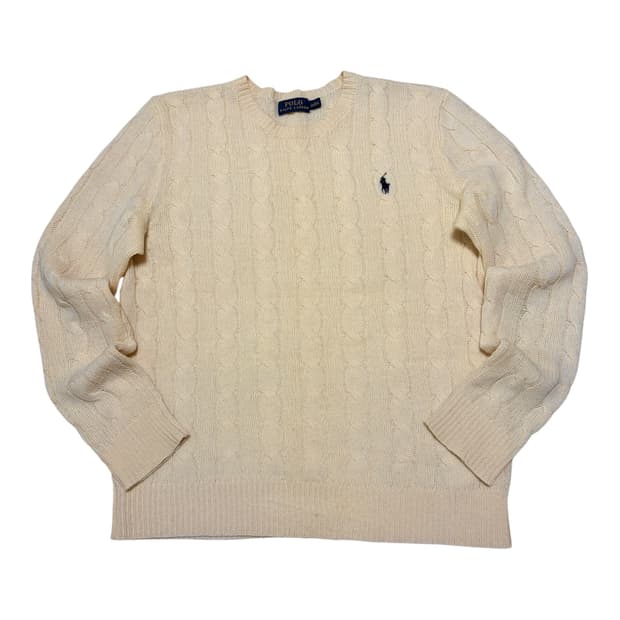 폴로 랄프로렌 캐시미어 아이보리 케이블 니트