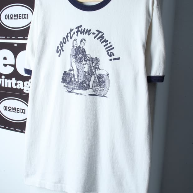(XL-2XL) 논스탁 반팔 티셔츠 빈티지프린팅 링거-H36720