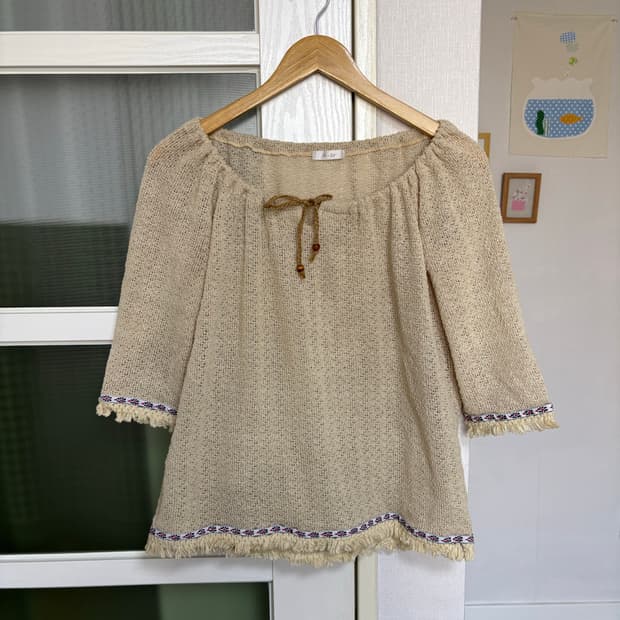 연베이지 히피 블라우스