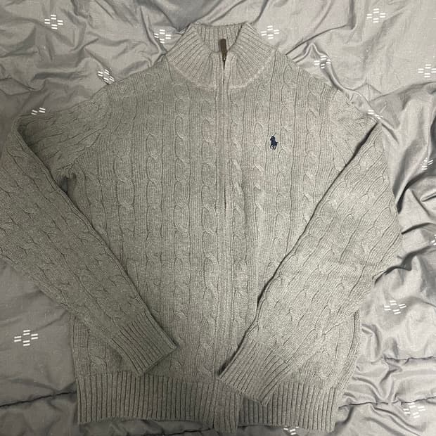 폴로 케이블 니트 집업 그레이 M