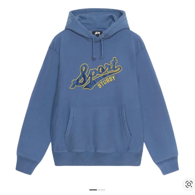 스투시 사틴 패치 오버사이즈 후드 블루 s