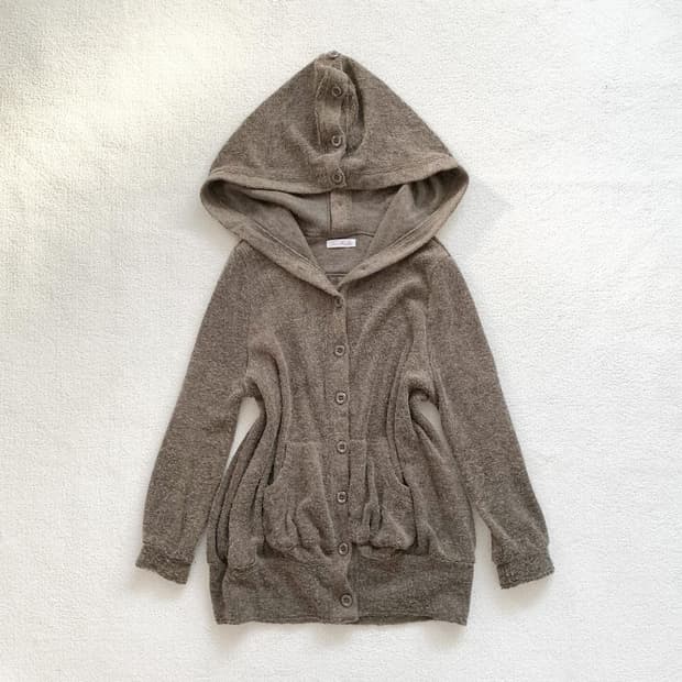 코코아브라운 빅후드 곰돌이 가디건 원피스