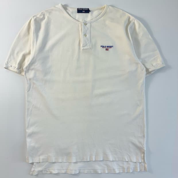 Polo 폴로 랄프로렌 자수 화이트 메쉬 헨리넥 반팔티셔츠