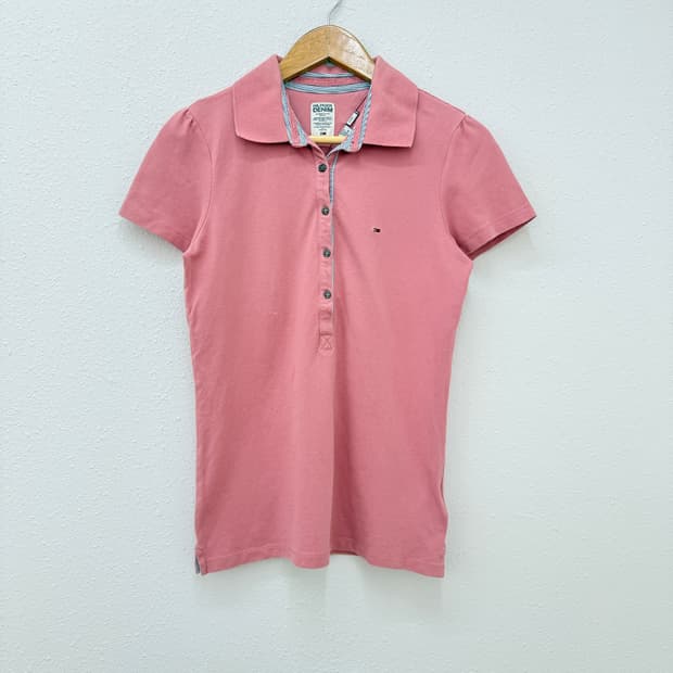 빈티지 타미 힐피거 핑크 하프 단추 카라티