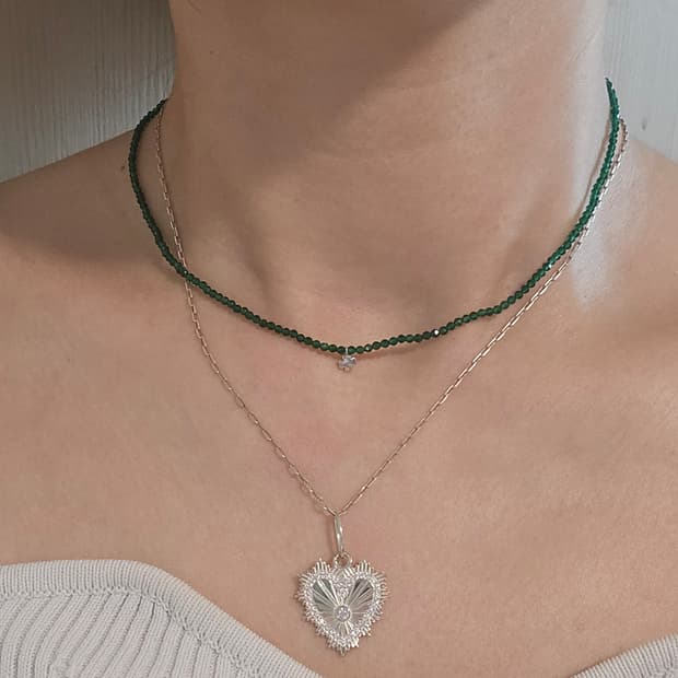 그린 아게이트 클로버 925실버 목걸이 🍀