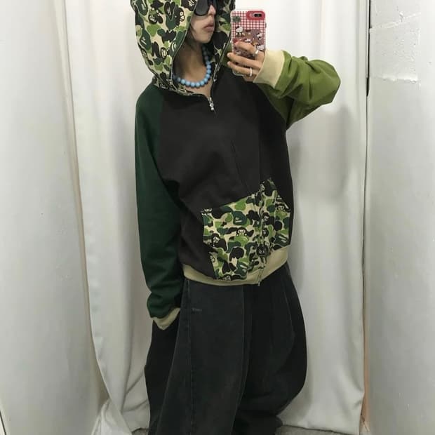 베이프 베이비 마일로 컬러배색 후드집업