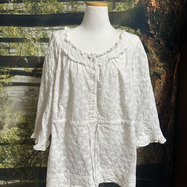 빈티지 꽃자수 화이트 레이스 블라우스 모리 모리걸 아오이유우