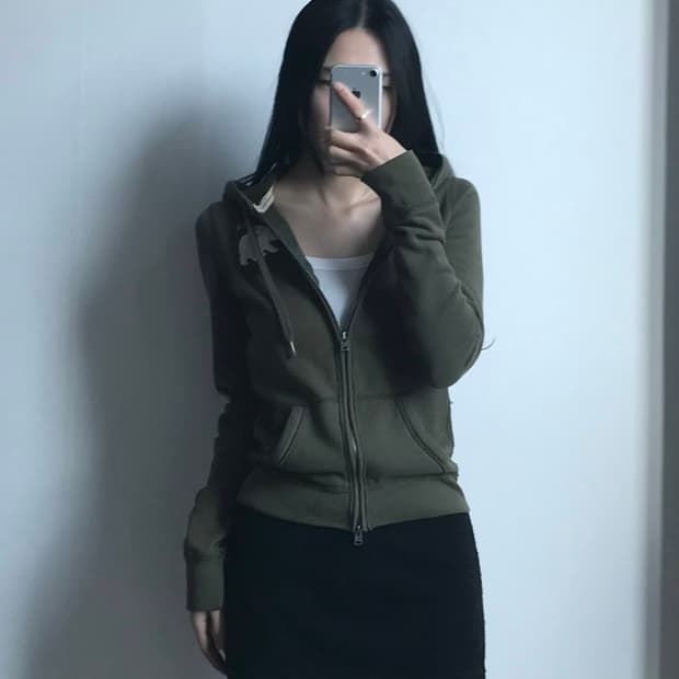 홀리스터 y2k 와투케 카키 딱붙 후드집업