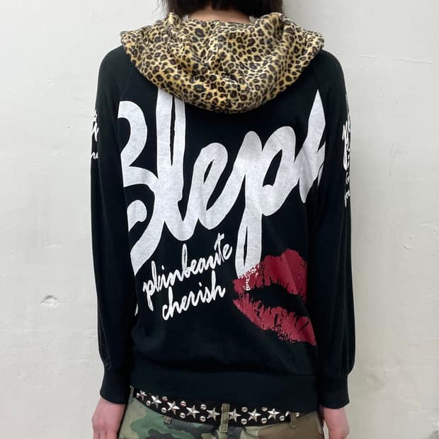Big Lip Leopard Black Hoodie Zip-Up