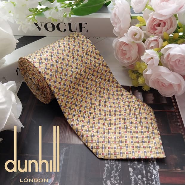 던힐 실크 옐로우 페인트 모티브 넥타이 9cm A등급 K2103
