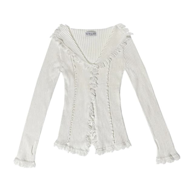 뉴얼린 보헤미안 태슬 라인 니트 가디건 아이보리 