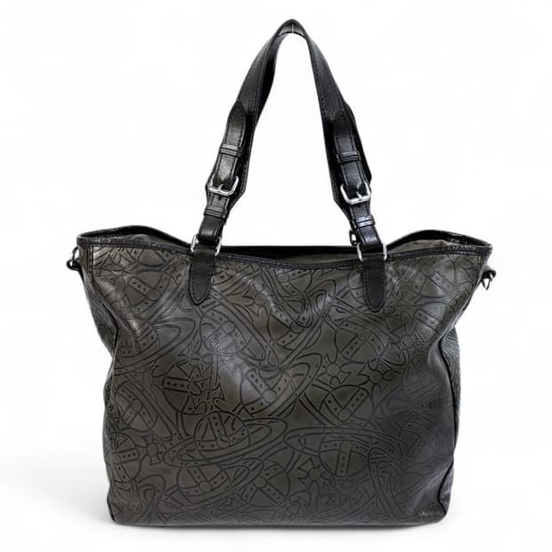 비비안 웨스트우드 로고 패턴 가죽 버클 토트백