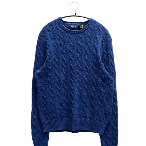 (M) 폴로 랄프로렌 케이블 꽈배기 니트 블루