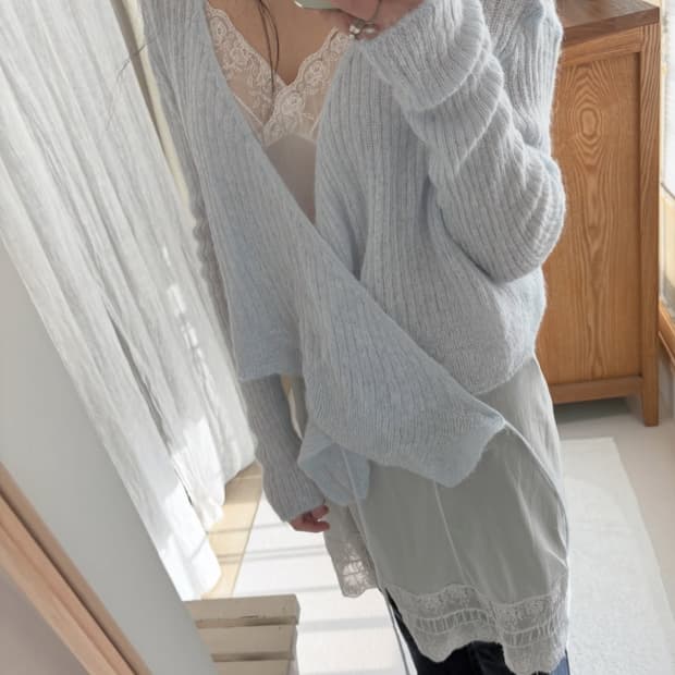 Oree 오르에 빈티지 베이비블루 모헤어 랩 가디건 vintage