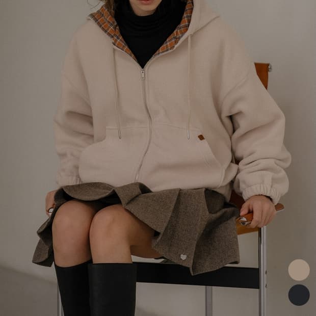 편택포) TILL I DIE/틸아이다이 체크 포인트 플리스 집업 차콜