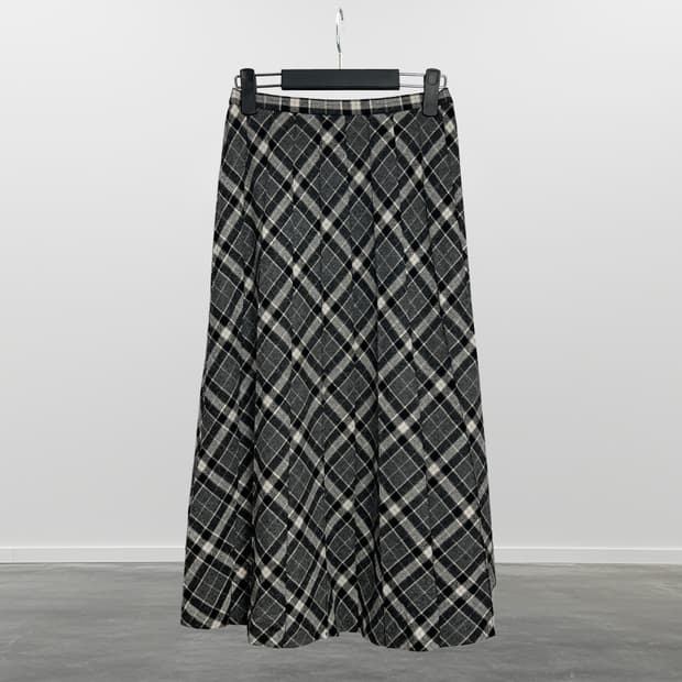 빈티지 울 혼방 체크 롱 스커트